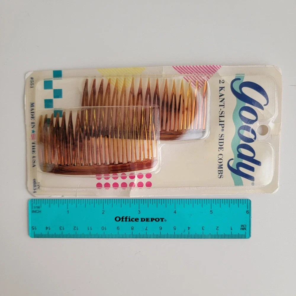 Vintage 1989 Goody Kant-Slip Side Combs Brown NEW Tortoise Shell 2pc #551